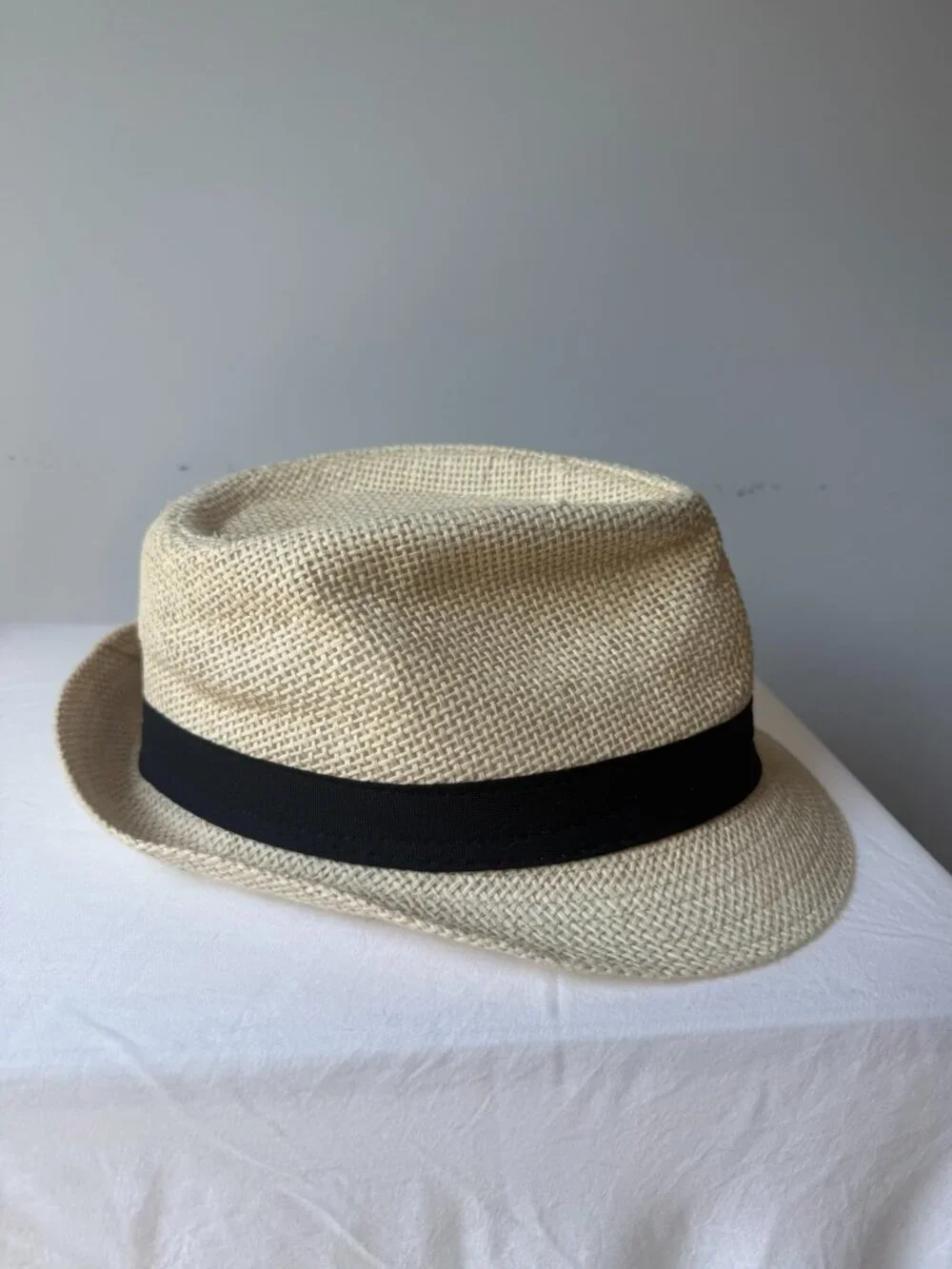 Kids Classic Straw Fedora Hat | Natural & Black | Summer Beach Dress Hat